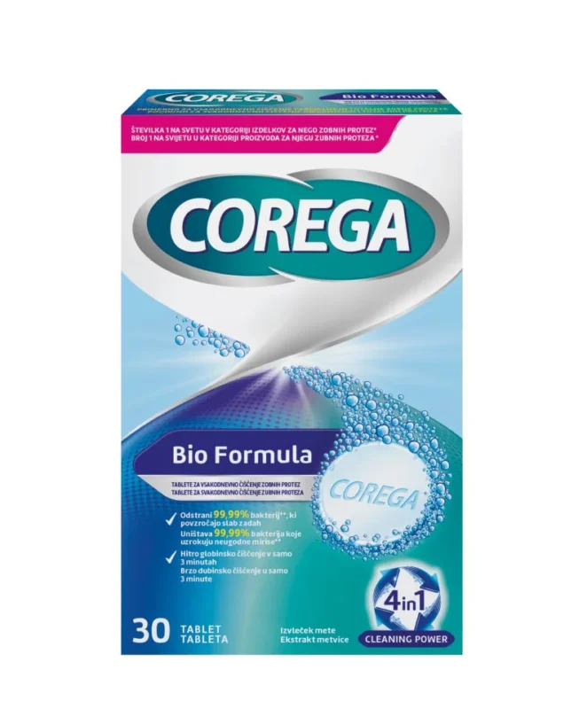 COREGA Bio Formula, tablete za čiščenje zobne proteze, 30 tablet