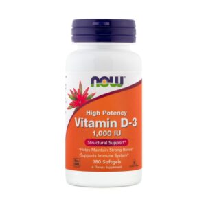 Now Vitamin D-3, 25 µg oz. 1000 IE, 180 mehkih kapsul