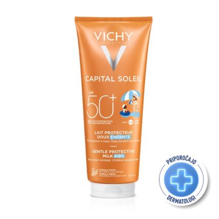 VICHY CAPITAL SOLEIL mleko za zaščito občutljive otroške kože pred soncem za obraz in telo SPF50+, 300 ml