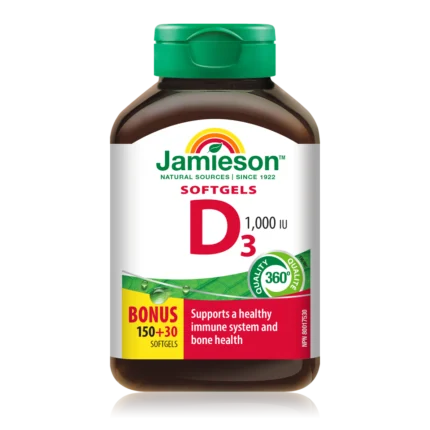 Jamieson Vitamin D 25 µg (1000 I.E.), 180 kapsul
