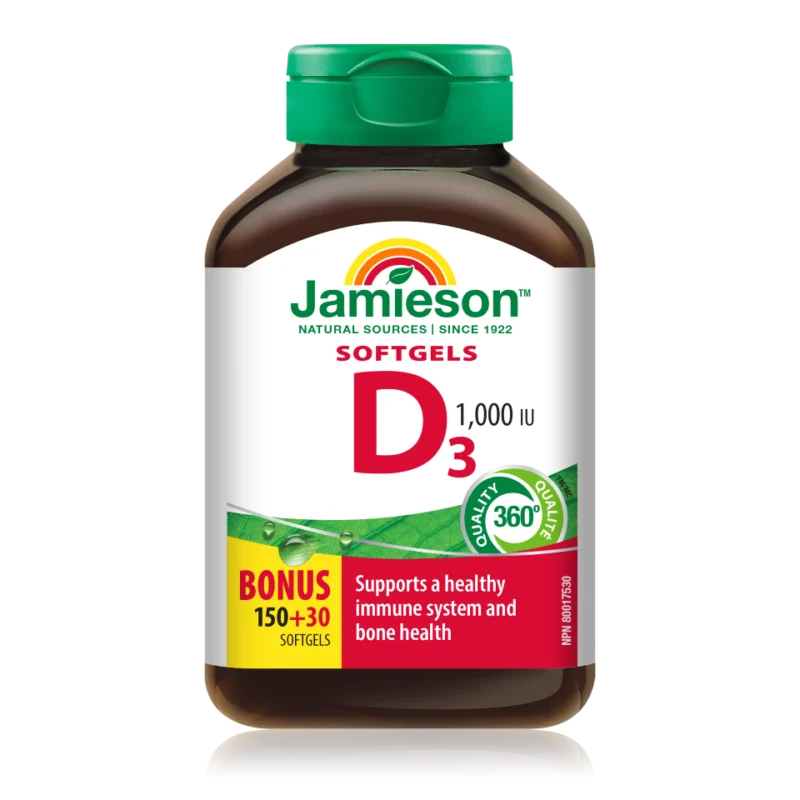 Jamieson Vitamin D 25 µg (1000 I.E.), 180 kapsul