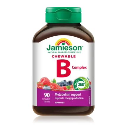 Jamieson B kompleks z okusom jagodičevja, 90 žvečljivih tablet s sladkorjem in sladili