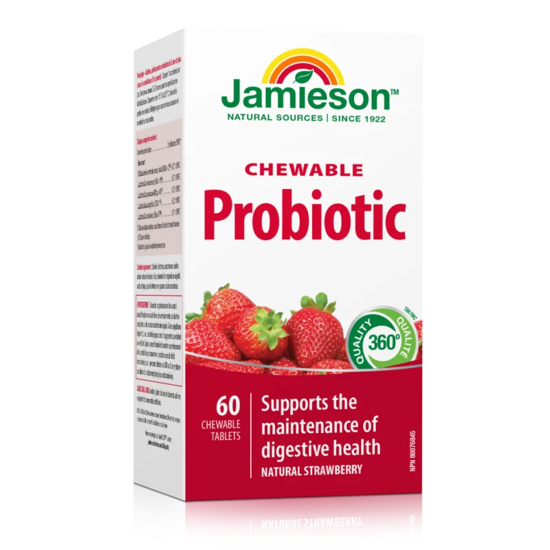 Jamieson Flora biotik 2 miljardi, 60 žvečljivih tablete z okusom jagode, s sladkorjem in sladili