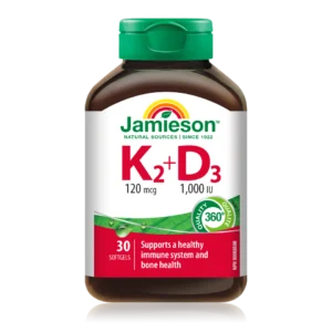 Jamieson Vitamin K2 120 µg + Vitamin D3 1000 I.E., 30 kapsul