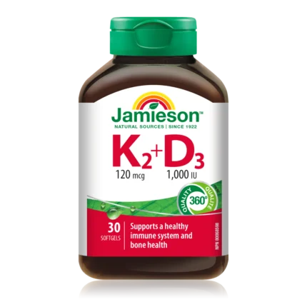 Jamieson Vitamin K2 120 µg + Vitamin D3 1000 I.E., 30 kapsul