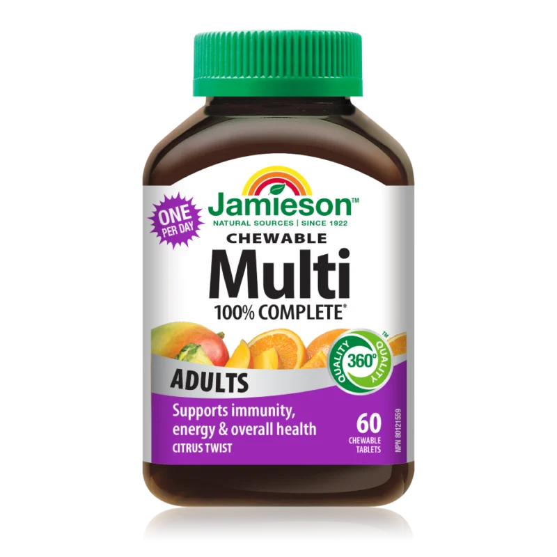 Jamieson Multivitamini in minerali za odrasle, 60 žvečljivih tablet s sladili