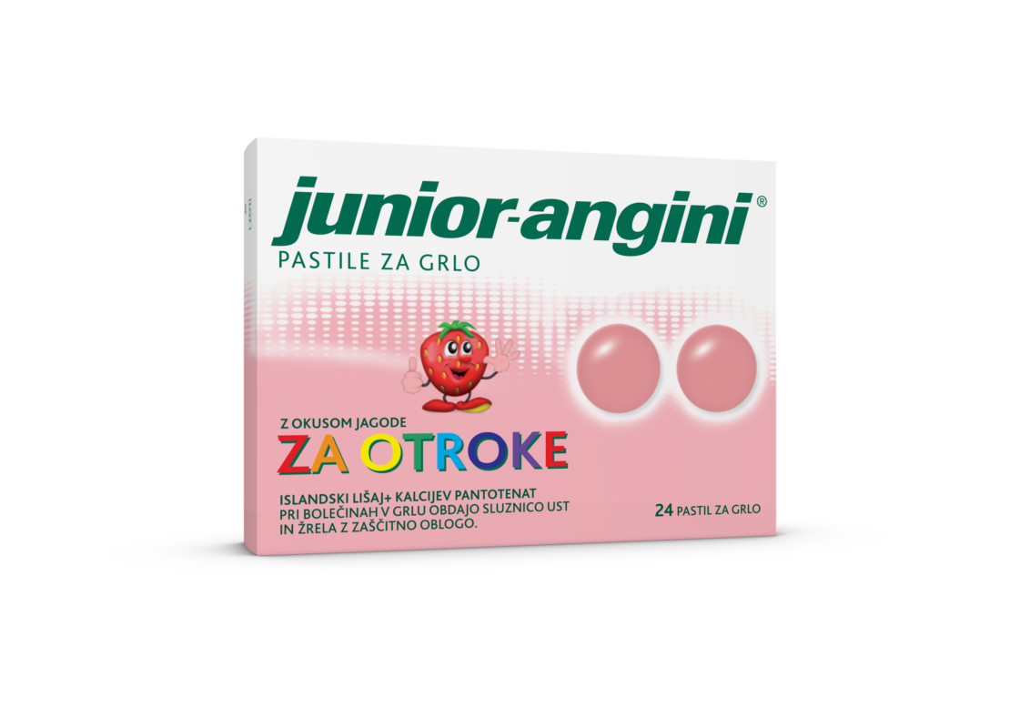 Junior-angini pastile za otroke z okusom jagode, 24 pastil